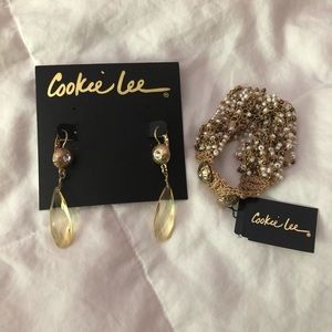 Cookie Lee gold-tone bracelet/earrings set